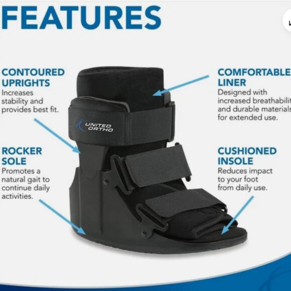 United Ortho Short Cam Walker Fracture Boot ankle stabilizer Black X SMALL NEW - Picture 2 of 6